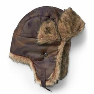 Gap NWT Mens Green Camo Faux Fur Trapper Hat S/M L/XL